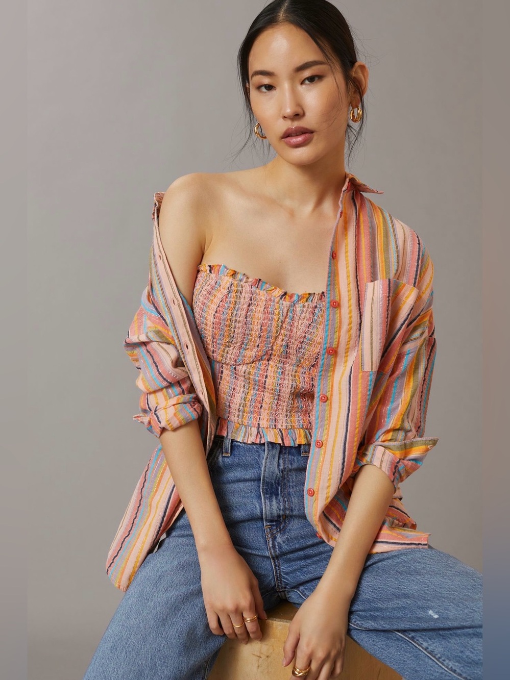 Pilcro Rainbow Smocked Top